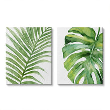 Load image into Gallery viewer, 20&quot; H x 16&quot; W x 1.5&quot; D Tropical Green Palms Minimal White Background - 2 Piece Graphic Art Set on Canvas

