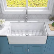 Load image into Gallery viewer, True Fireclay 36&quot; L x 18&quot; W Farmhouse Kitchen Sink with Basket Strainer and Sink Grid
