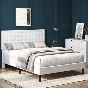 Tufted Upholstered Platform Bed with Adjustable Headboard, Queen