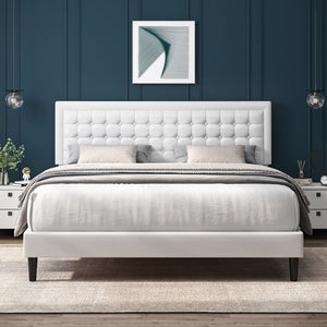 Tufted Upholstered Platform Bed with Adjustable Headboard, Queen