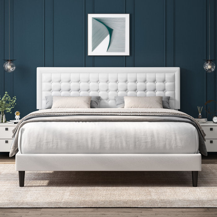 Tufted Upholstered Platform Bed with Adjustable Headboard, Queen