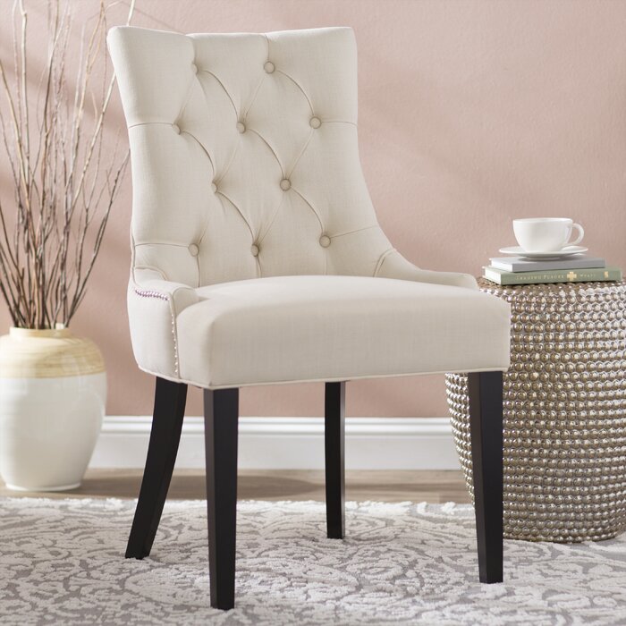 Tufted Upholstered Side Chair, Color: Off White, #6357
