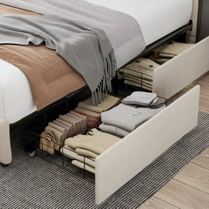 Tufted Upholstered Storage Platform Bed with Adjustable Headboard queen