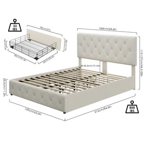 Tufted Upholstered Storage Platform Bed with Adjustable Headboard queen