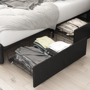 Full Black Tufted Upholstered Storage Platform Bed with Adjustable Headboard