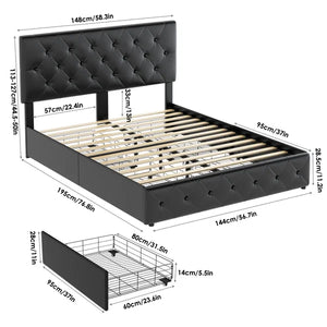 Full Black Tufted Upholstered Storage Platform Bed with Adjustable Headboard