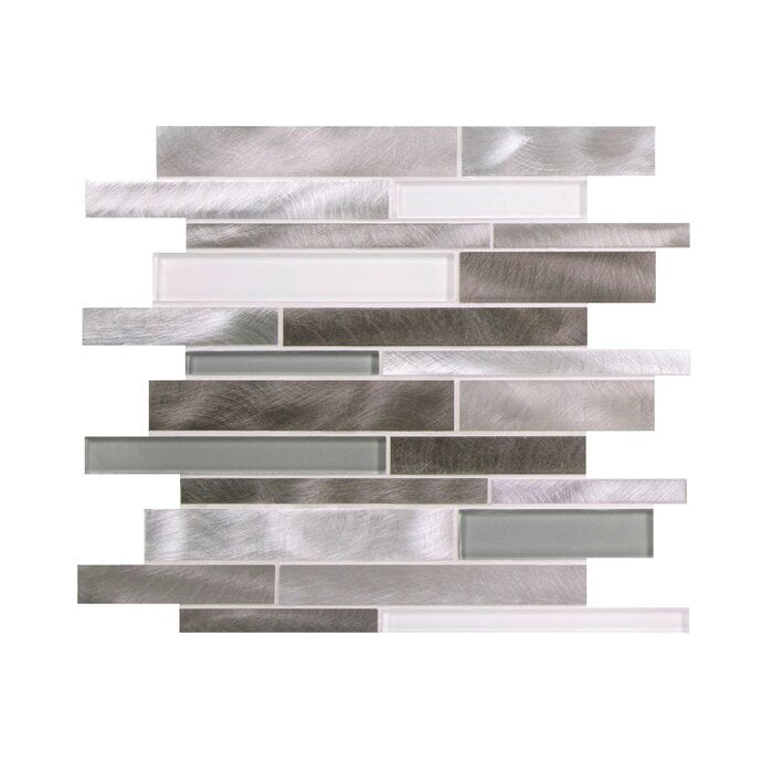 Gray/White Twilight Random Sized Straight Edge Metal and Glass Mosaic Tile