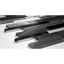 Load image into Gallery viewer, Gray/White Twilight Random Sized Straight Edge Metal and Glass Mosaic Tile
