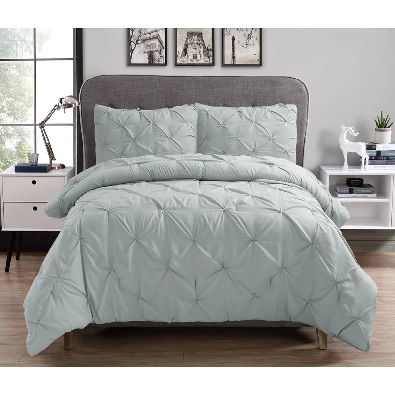 Full/Queen Comforter + 2 Standard Shams Silver Ulloa Microfiber Traditional Comforter Set