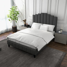 Load image into Gallery viewer, Grey Velvet Upholstered Bed, queen
