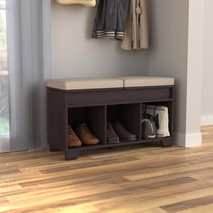 Upholstered Flip Top Cubby Storage Bench, Color: Espresso, #6249