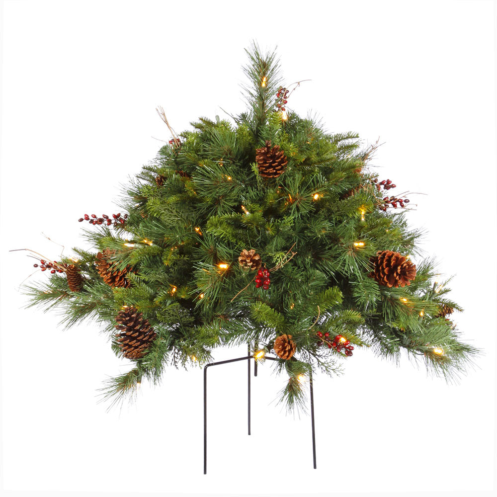 24 inch Cibola Berry Mixed Pine Bush: Clear LEDs MRM2214
