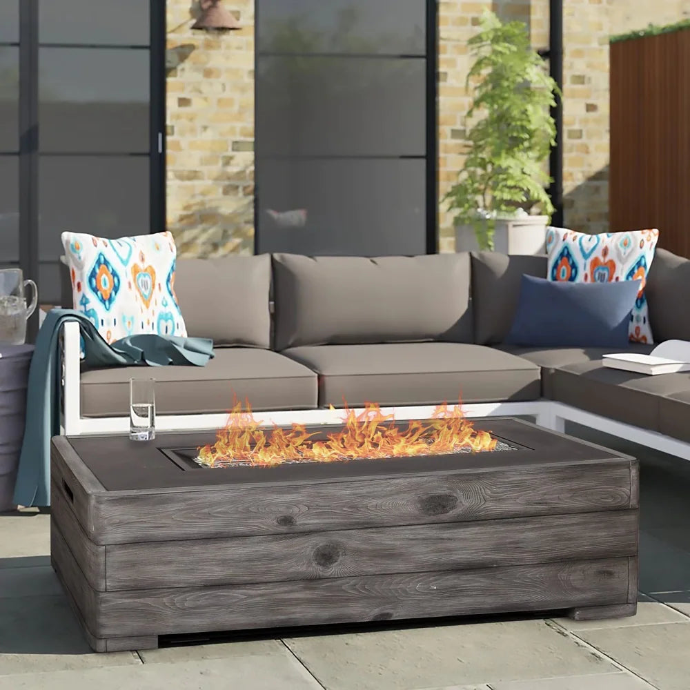 48inch 50000 BTU Propane Gas Fire Pit Table Rectangular with Blue Fire Glass and Cover
