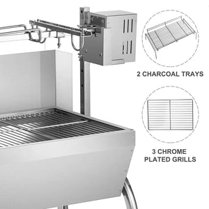 37"" Rotisserie Portable Charcoal Grill