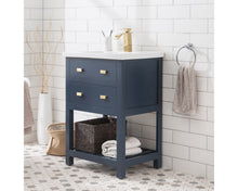 Load image into Gallery viewer, Viola Monarch Blue 24" Single Bowl Ceramic Top MDF Vanity with U-Shape Drawer 2375CDR
