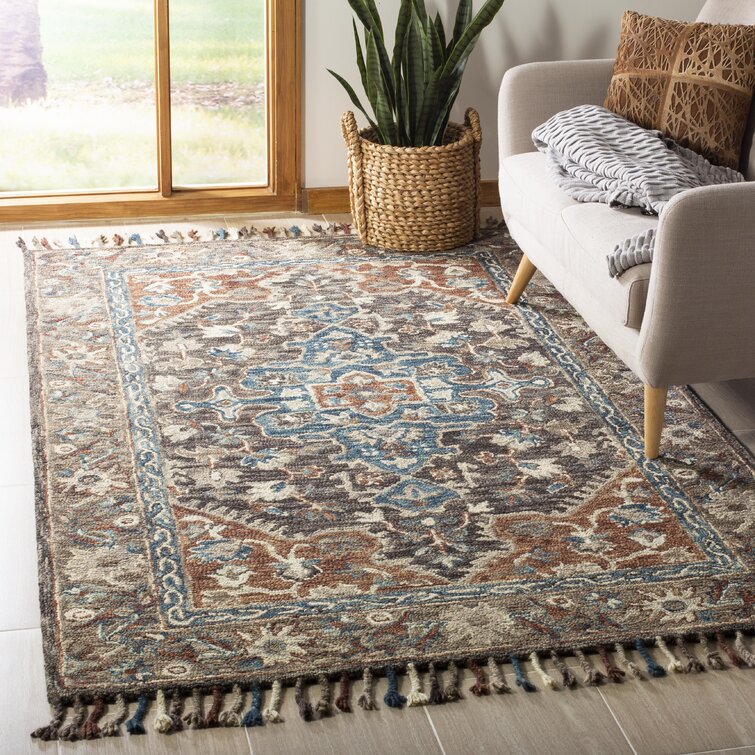 Vahakn Oriental Handmade Tufted Wool Area Rug in Charcoal/Light Brown, Rectangle 8' x 10'
