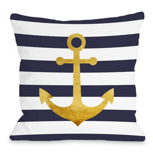 Valerii Nautical Stripe Anchor Throw Pillow (ND141)