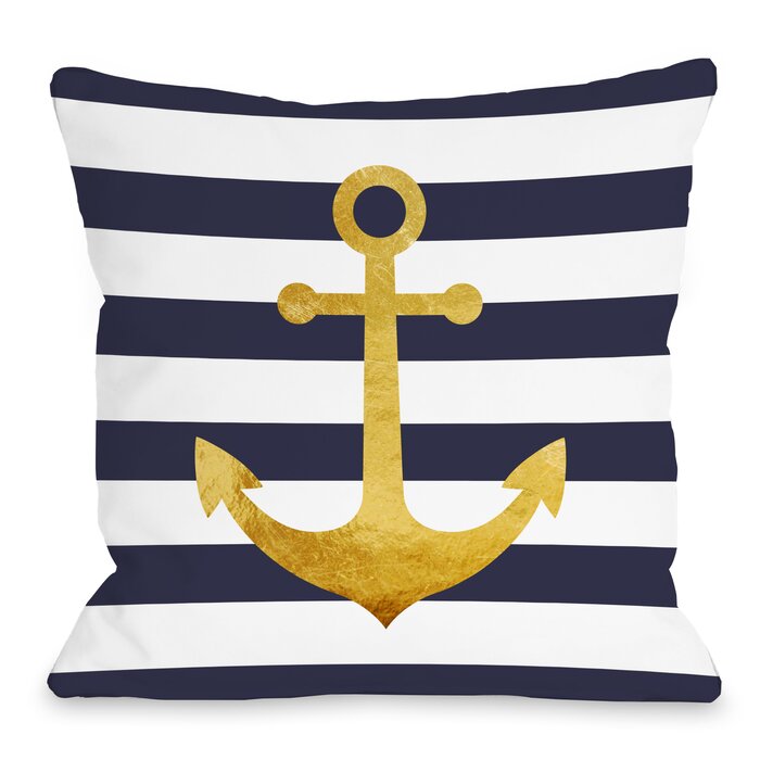 Valerii Nautical Stripe Anchor Throw Pillow (ND141)