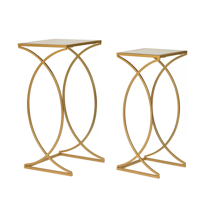 Van Reipen 27.5'' Tall Glass Sled Nesting Tables, (Set of 2)