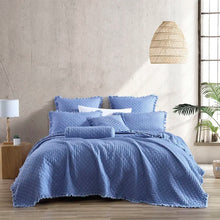Load image into Gallery viewer, Queen Quilt + 2 Standard Shams Cobalt Blue Vanburen Microfiber Reversible Quilt Set

