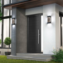 Load image into Gallery viewer, Veleer Matte Black 11.8&#39;&#39; H Integrated LED Seeded Glass Outdoor Armed Sconce
