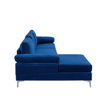 Load image into Gallery viewer, Velvet Upholstered Navy Chaise, partial sectional
