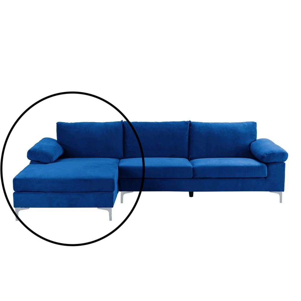 Velvet Upholstered Navy Chaise, partial sectional