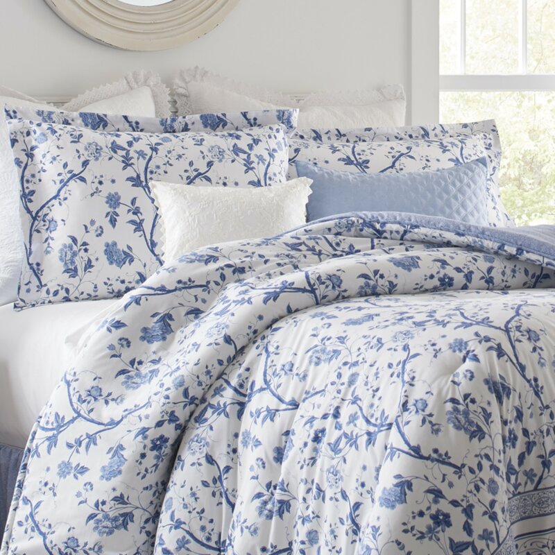Twin Comforter + 1 Standard Shams Blue Veronique Reversible Comforter Set SB1977