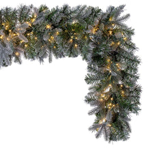 Load image into Gallery viewer, Frosted Douglas Fir Artificial Garland, Warm White LED Wide Angle Lights - Green - 9&#39; x 14&quot;
