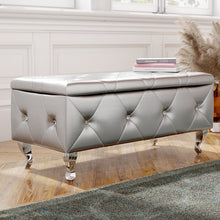 Load image into Gallery viewer, Silver Victoria Faux Leather Flip Top Storage Bench
