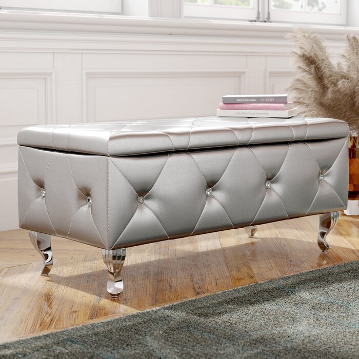 Silver Victoria Faux Leather Flip Top Storage Bench