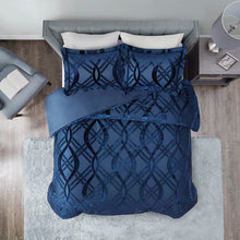 Load image into Gallery viewer, Victorine Navy Microfiber 3 Piece Duvet Cover Set EC1245
