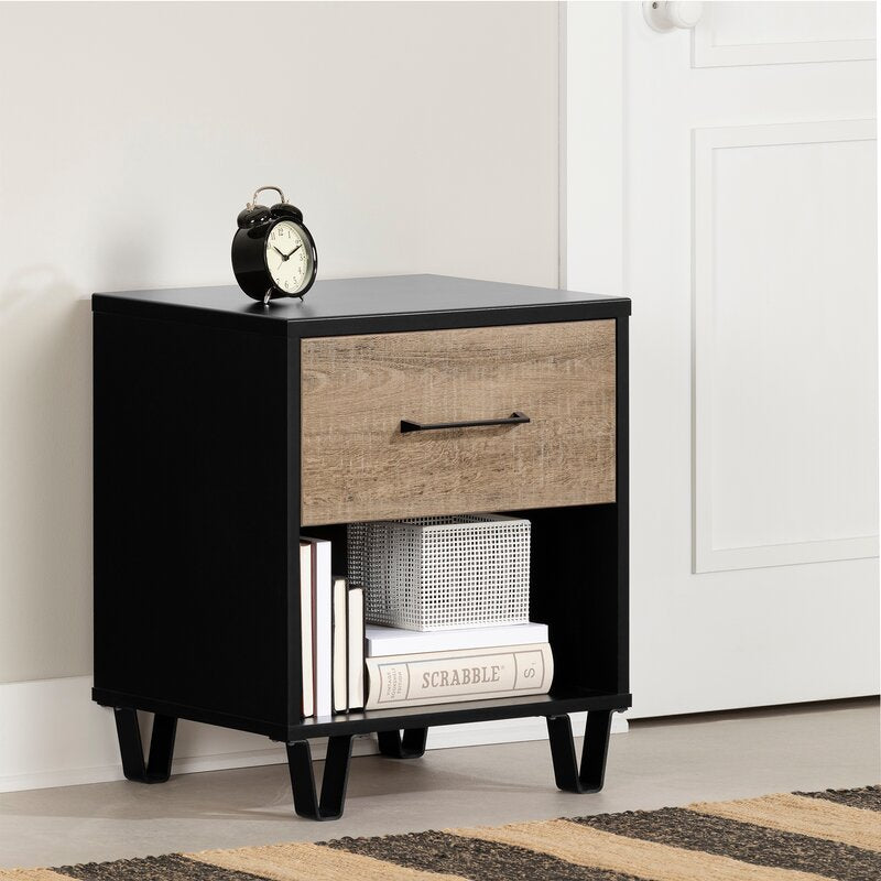 Matte Black & Weathered Oak Vienna 23.25'' Tall 1 - Drawer Nightstand