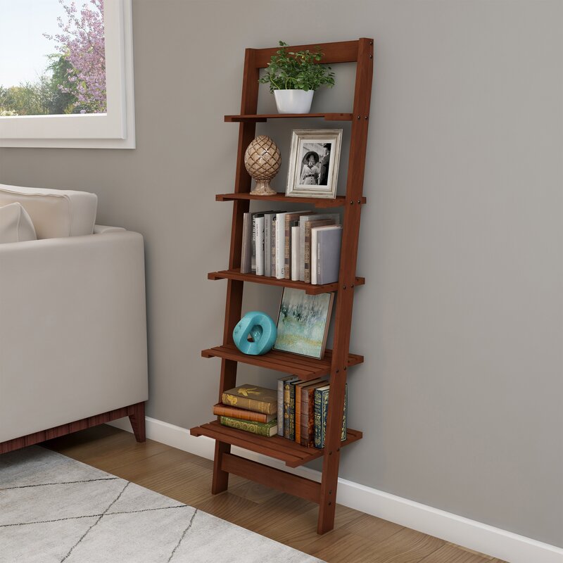 Wabansia 50'' H x 16.25'' W Solid Wood Ladder Bookcase MRM4305