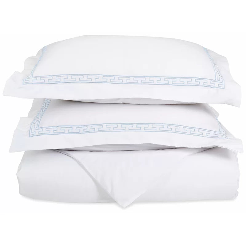 Full / Queen Duvet Cover + 2 Shams White/Blue Warrenville Microfiber Modern & Contemporary Duvet Cover Set