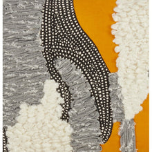 Load image into Gallery viewer, Black/Gray/Yellow Warrnambool Boucle Yarn Appliqué Feather Cotton Lumbar Pillow Set of 2 pillows 476AH

