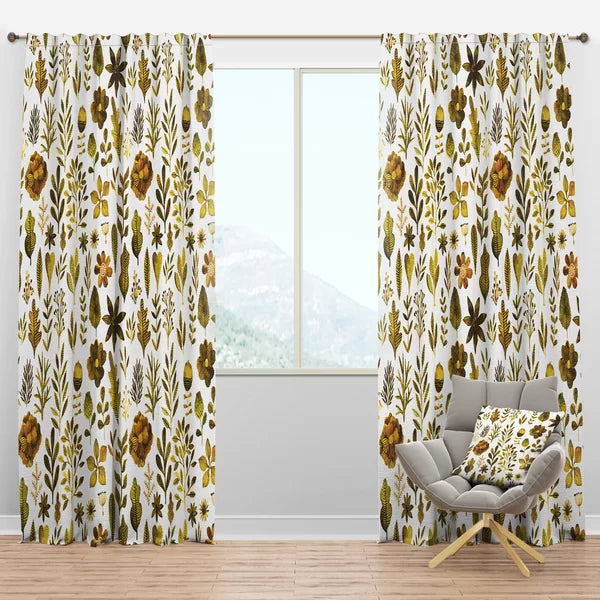Watercolor Texture Floral Semi-Sheer Thermal Rod Pocket Single Curtain Panel 52 x 63 (SET OF 4)
