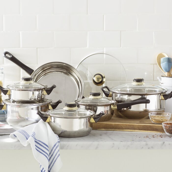 Clear Wayfair Basics™ Santillan 12 Piece Stainless Steel Cookware Set (SB1485)