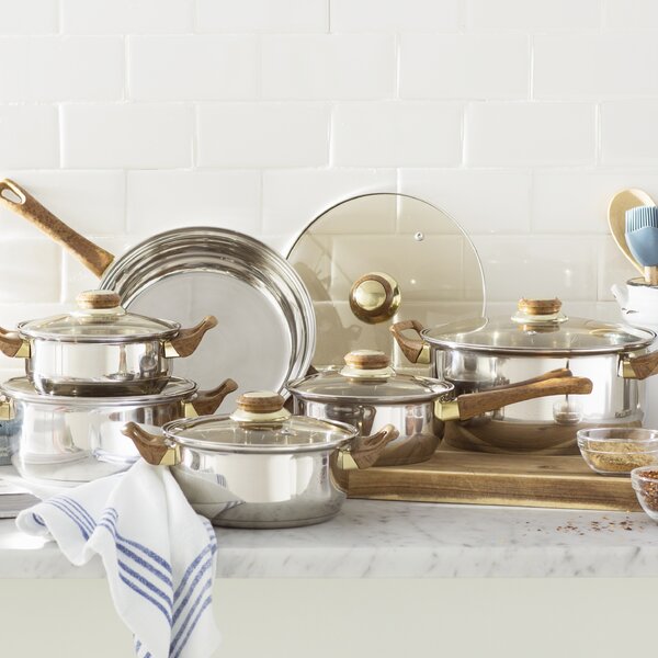 Wayfair Basics™ Santillan 12 Piece Stainless Steel Cookware Set Tinted AS IS (2378RR)