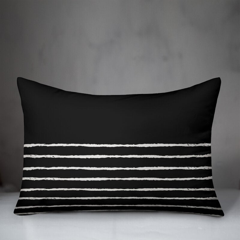 Black/White Weare Sketch Stripes Lumbar Pillow B52  129 ps