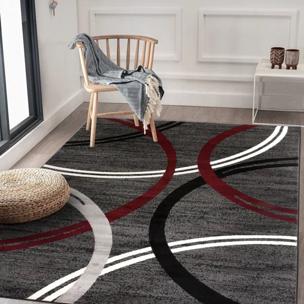 Weekes Abstract Machine Woven Area Rug in Burgundy/Gray/Black/Ivory 3'3