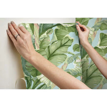 Load image into Gallery viewer, Blue/Green Wellsville Banana Leaf 20' L x 27" W Smooth Peel and Stick Wallpaper Roll, 1 roll=45 sqft
