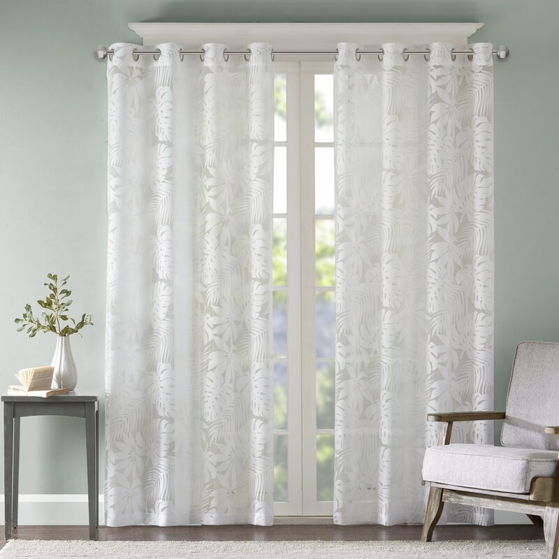 Welton Floral Sheer Grommet Single Curtain Panel