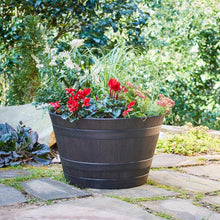 Load image into Gallery viewer, 13&quot; H x 22.2&quot; W x 22.2&quot; D Kentucky Walnut Westcott Resin Barrel Planter
