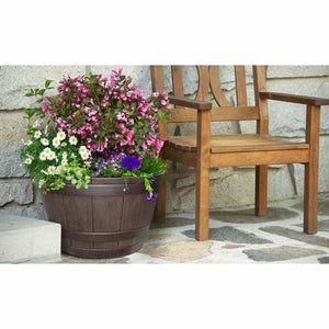 13" H x 22.2" W x 22.2" D Kentucky Walnut Westcott Resin Barrel Planter