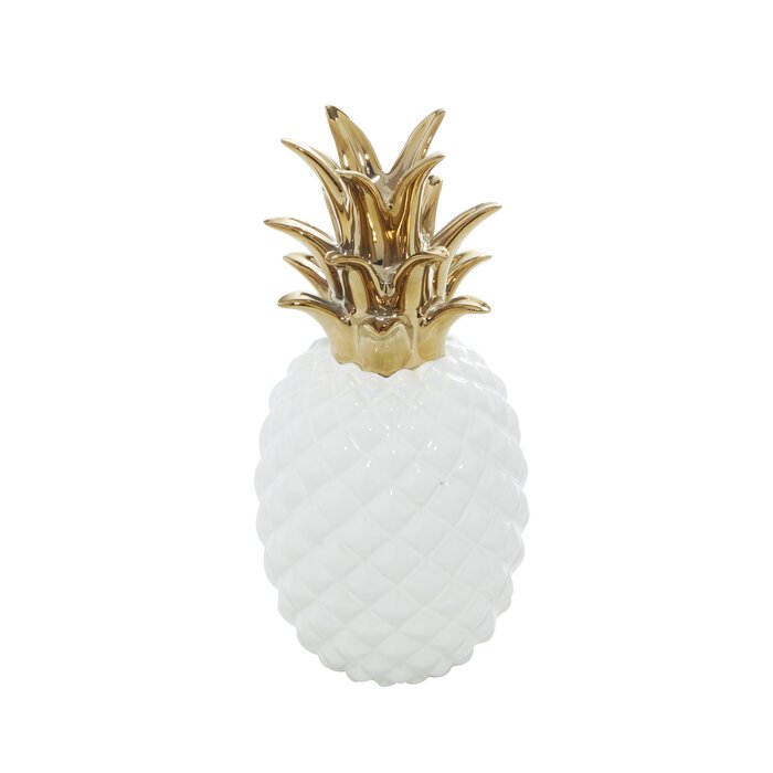 White And Gold Porcelain Pineapple Table Decor Sculpture, 4.5