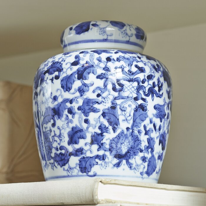 6.5'' H x 5.5'' W x 5.5'' D Englishcombe Blue/White Ceramic Jar (ND842)