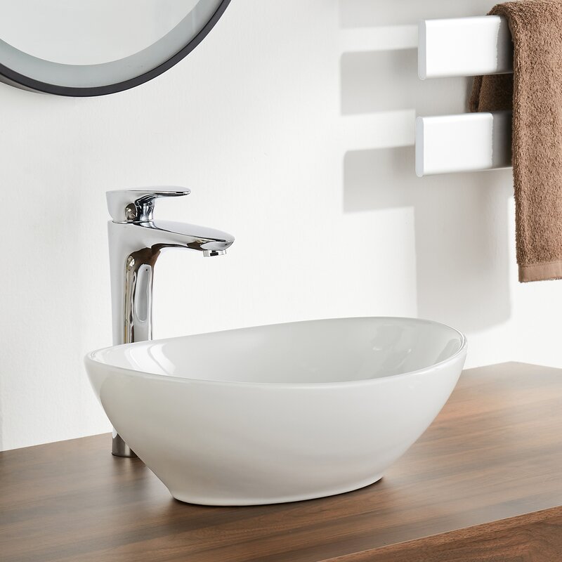 DV-1V051 White Ceramic Oval Vessel Bathroom Sink