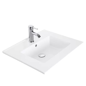 White Ceramic Rectangular Drop-in Bathroom Sink with Faucet and Overflow