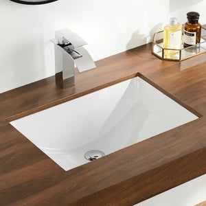 White Vitreous China Rectangular Undermount Bathroom Sink with Overflow, Set of 2 sinks